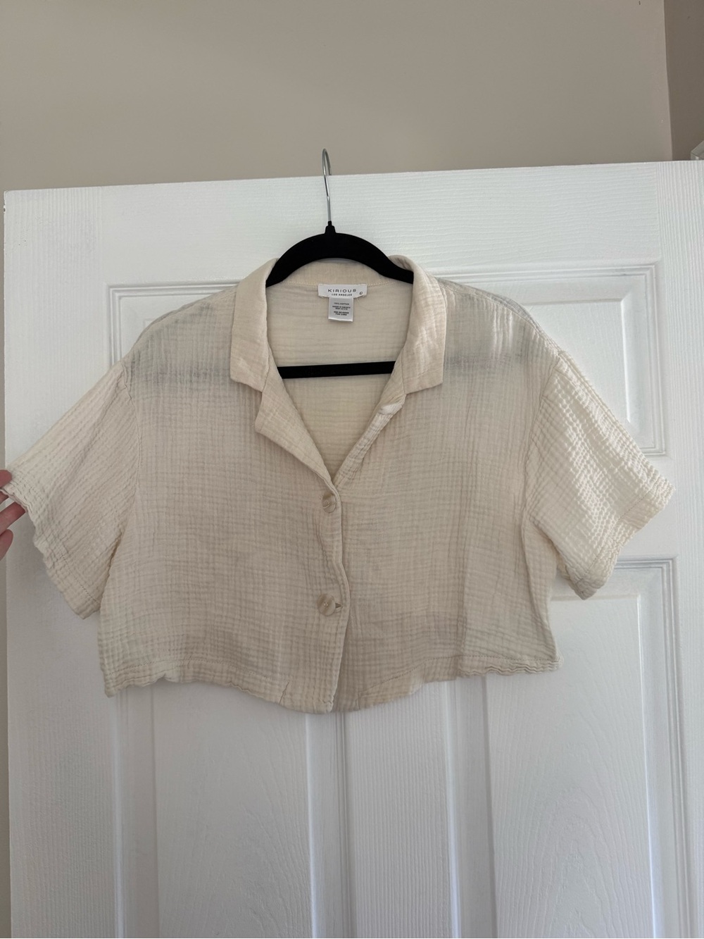 Lightweight Cotton Crop Button-Up Top by A New Day — Cream